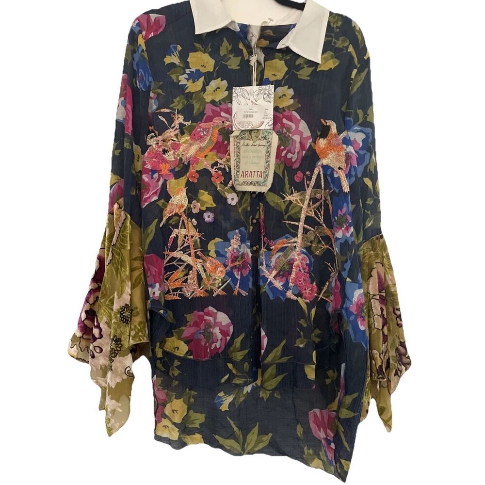NWT'S Aratta Goddess High Low Shirt Blouse Boho Cottagecore Art Boho Large